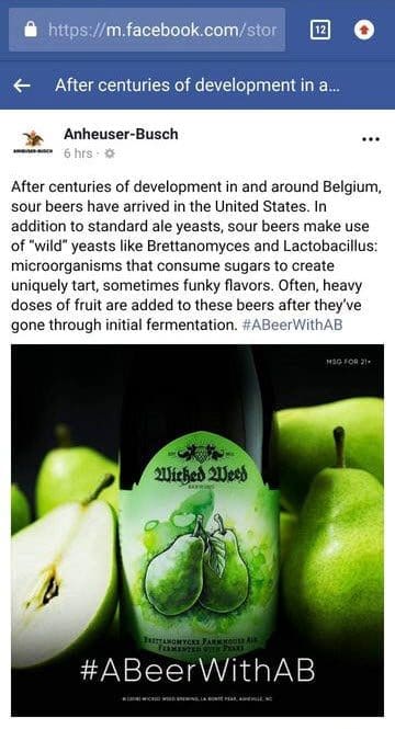 Wicked Weed original post fost for AB InBev social backlash post