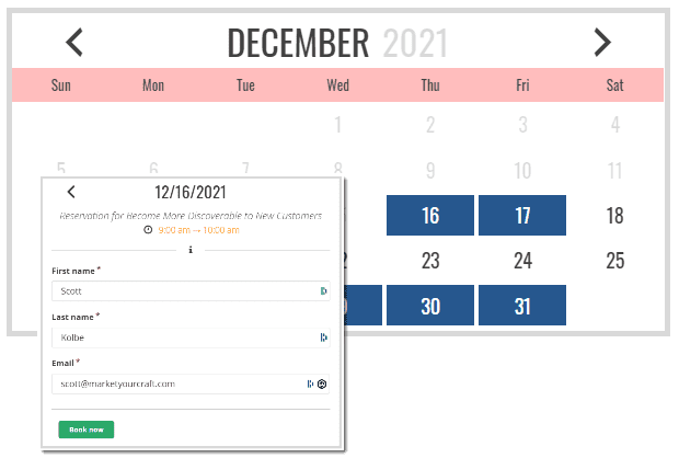 Calendar reservation software screengrab for events space post